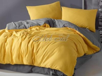 Спално бельо   Едноцветно и двулицево спално бельо  Двулицево спално бельо Ранфорс - жълто/сиво